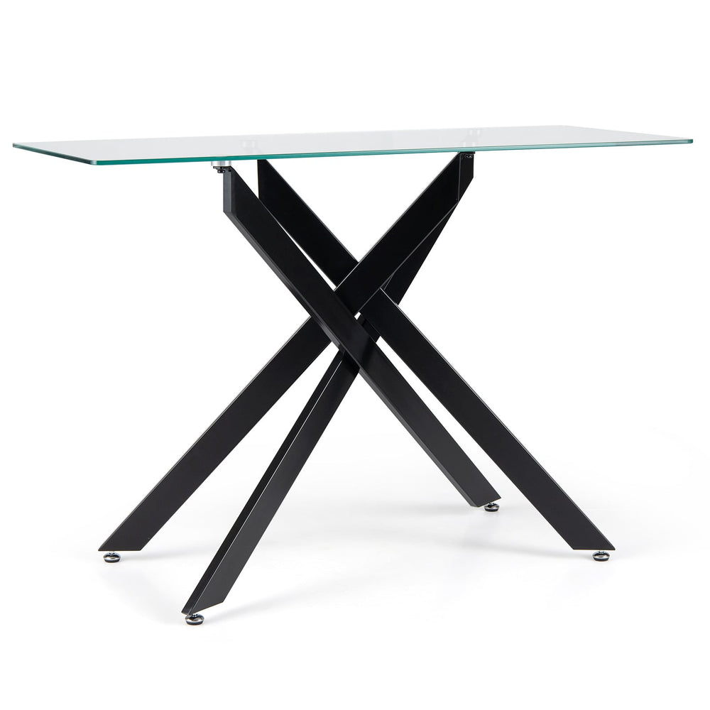 Modern Glass Console Table with Tempered Glass Top and Tubular Legs-Black