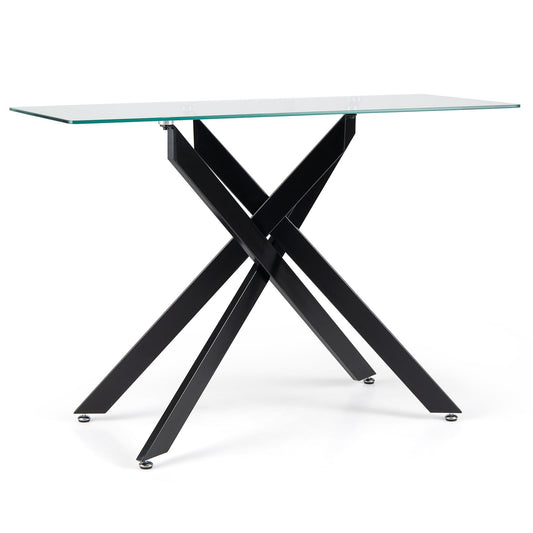 Modern Glass Console Table with Tempered Glass Top and Tubular Legs-Black