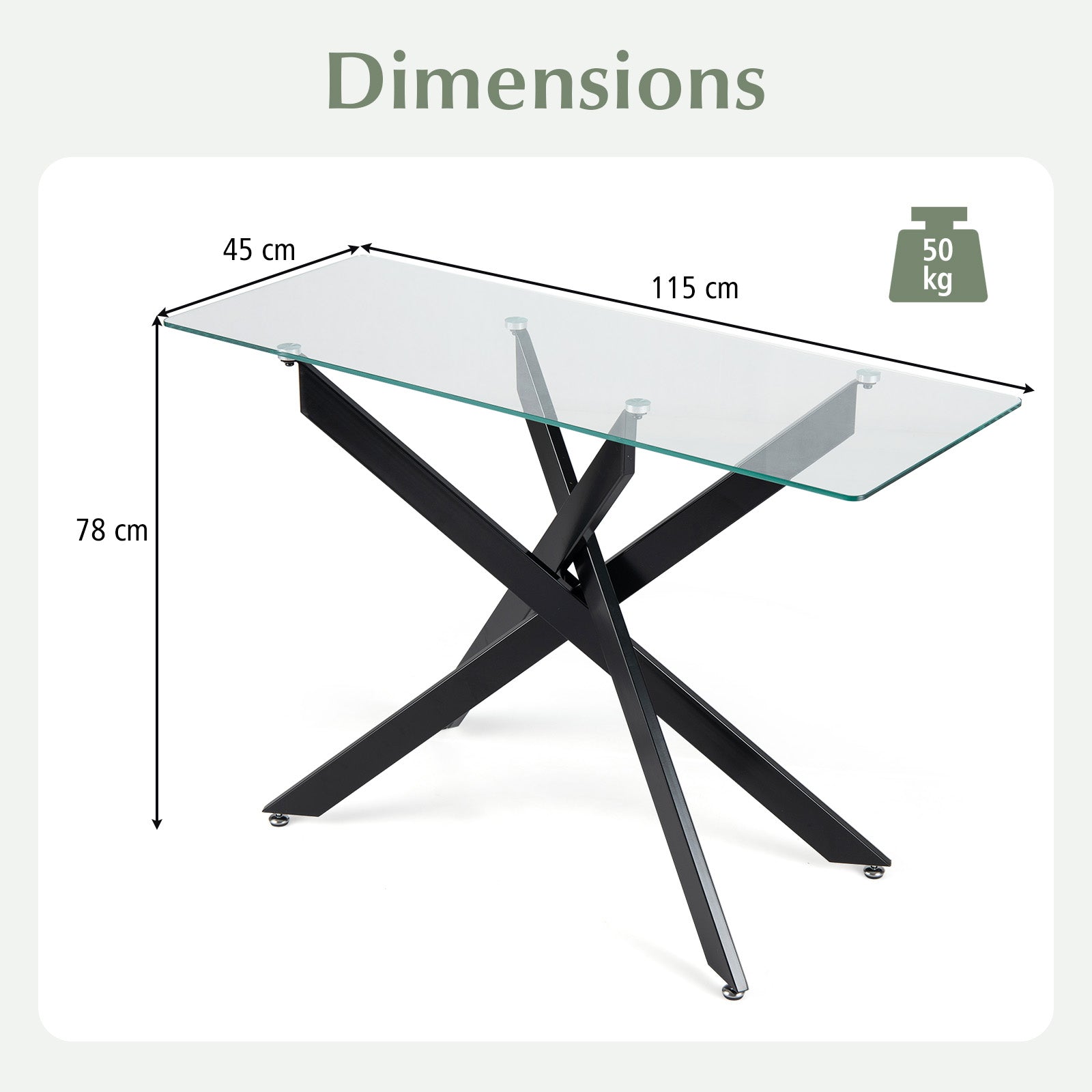 Modern Glass Console Table with Tempered Glass Top and Tubular Legs-Black