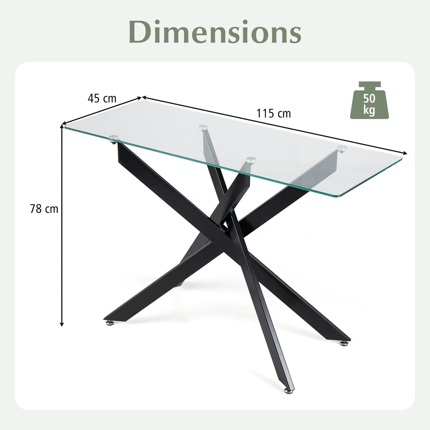 Modern Glass Console Table with Tempered Glass Top and Tubular Legs-Black