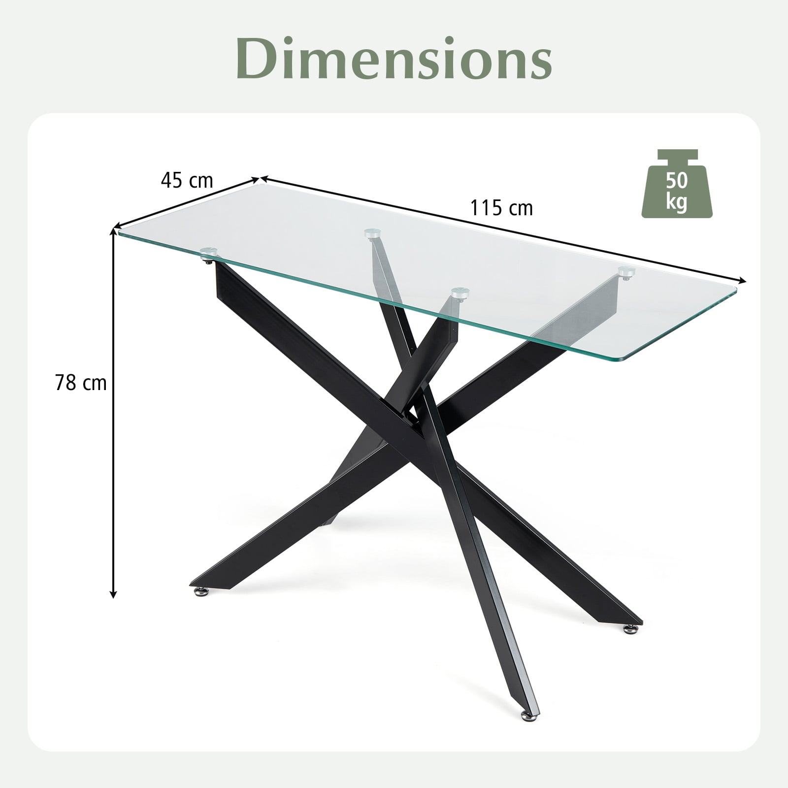 Modern Glass Console Table with Tempered Glass Top and Tubular Legs-Black