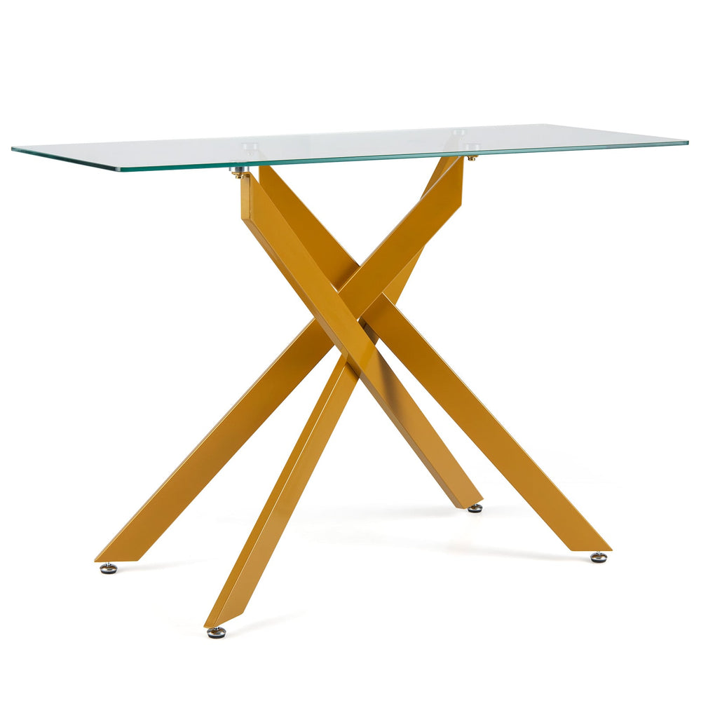 Modern Glass Console Table with Tempered Glass Top and Tubular Legs-Golden