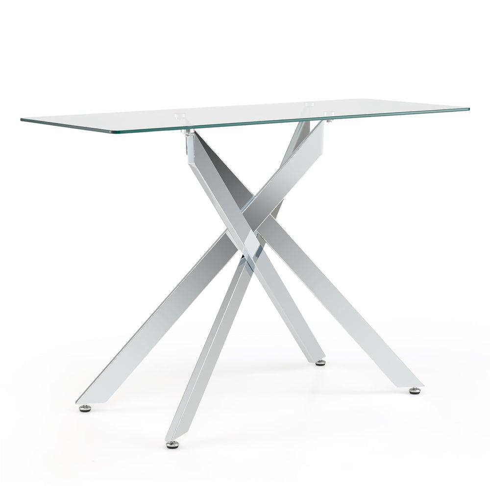 Modern Glass Console Table with Tempered Glass Top and Tubular Legs-Silver