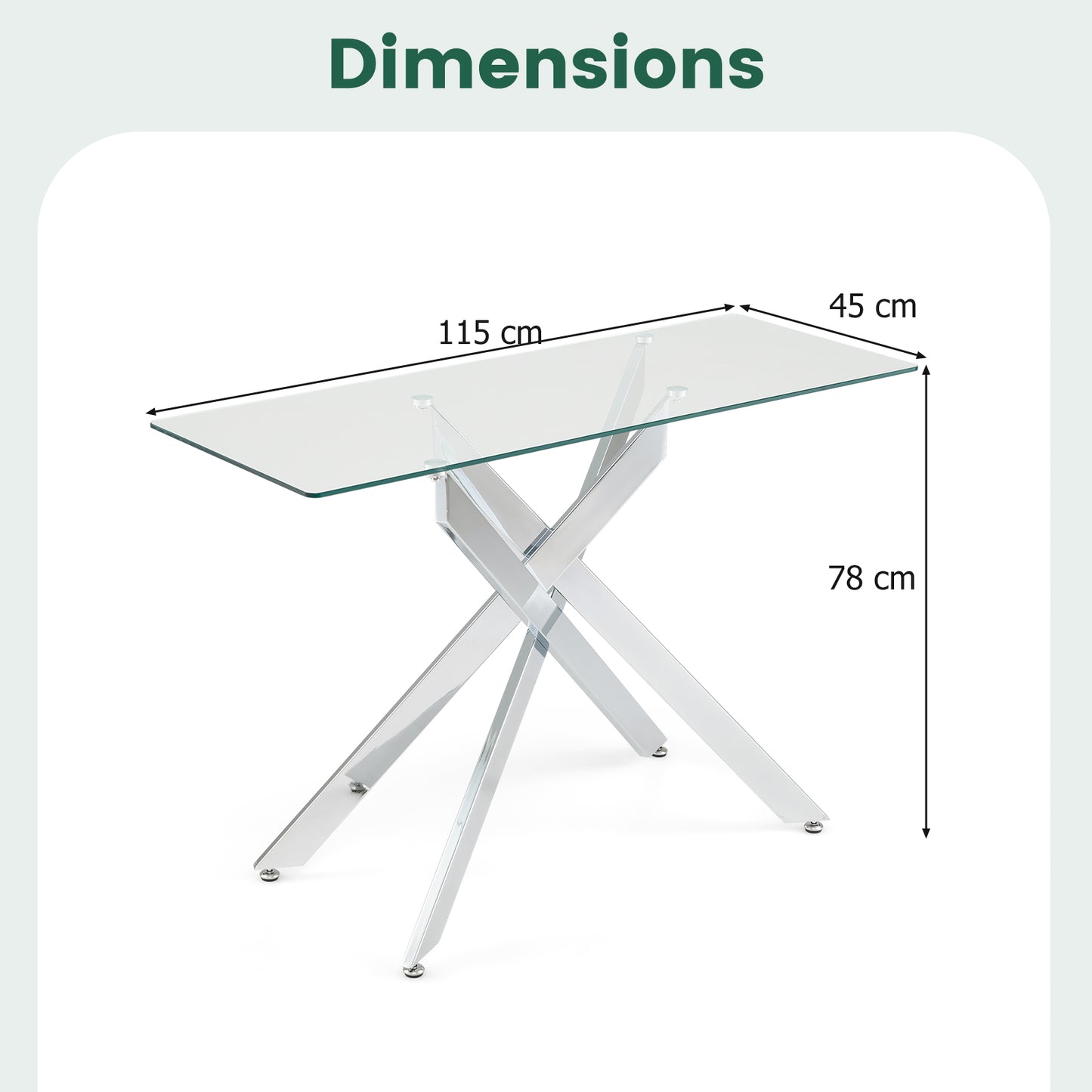 Modern Glass Console Table with Tempered Glass Top and Tubular Legs-Silver