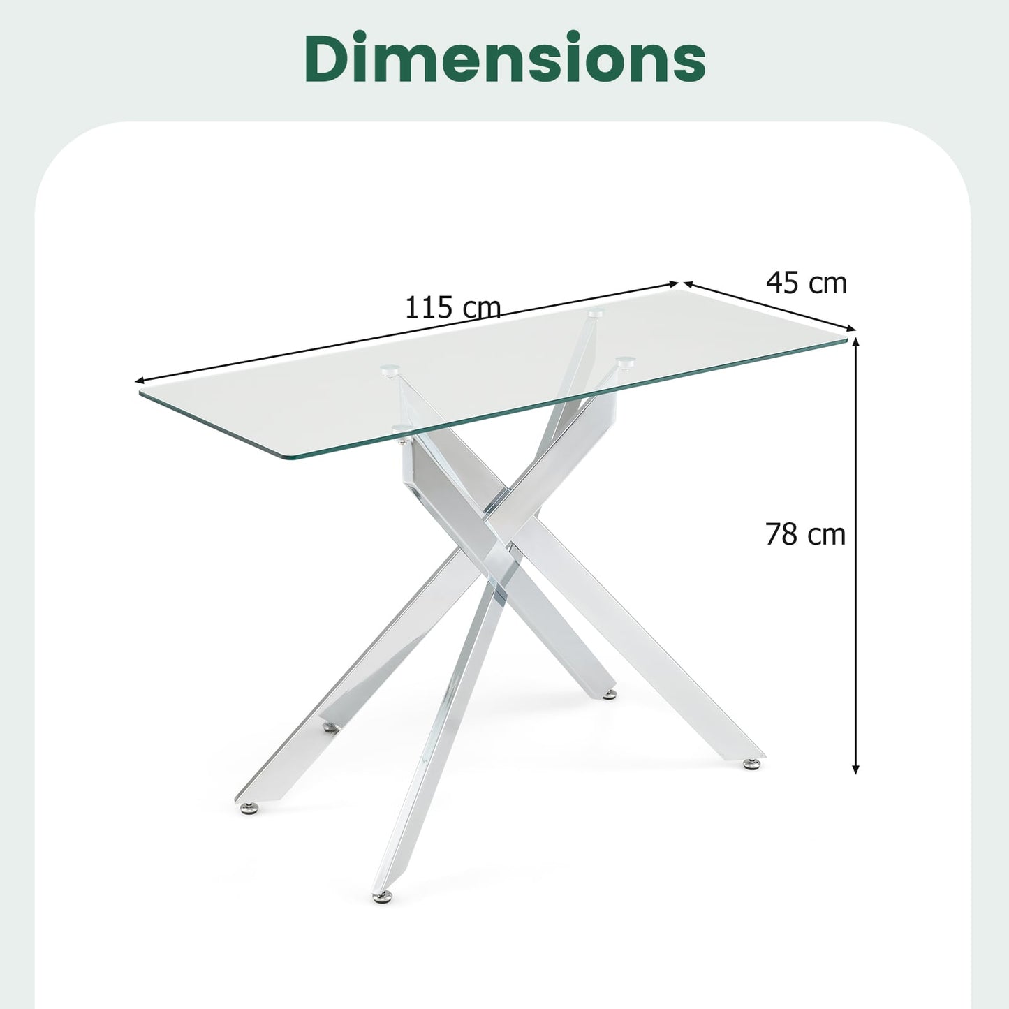 Modern Glass Console Table with Tempered Glass Top and Tubular Legs-Silver