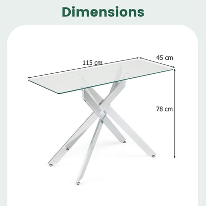 Modern Glass Console Table with Tempered Glass Top and Tubular Legs-Silver
