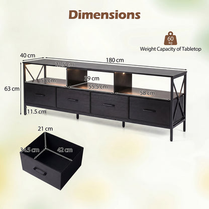 Modern LED Entertainment Center for 80" TVs with 4 Folding Fabric Drawers and Heavy-duty Metal-Black