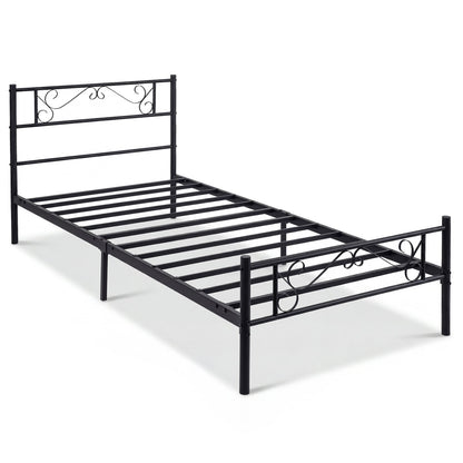 Modern Metal Bed Frame with Floral Headboard and Footboard-Black Single Size