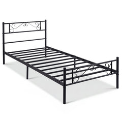 Modern Metal Bed Frame with Floral Headboard and Footboard-Black Single Size