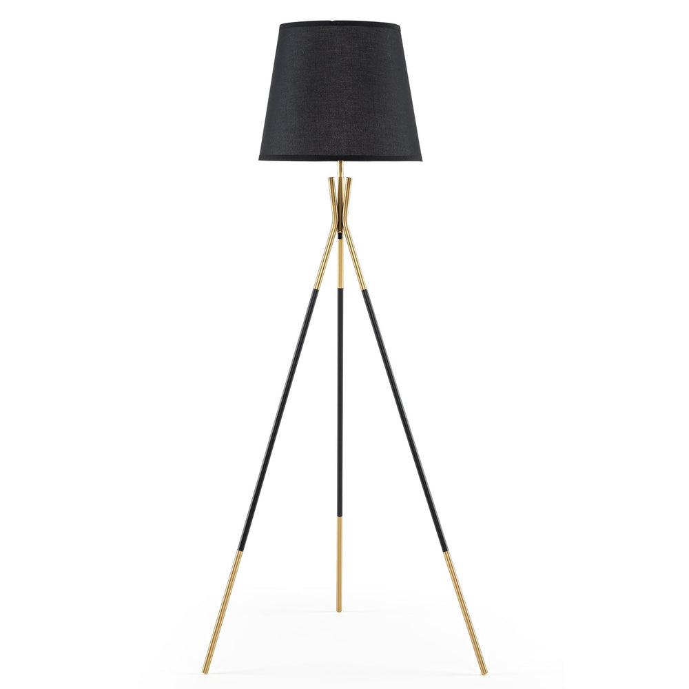 Modern Metal Tripod Floor Lamp with Fabric Shade157 cm Tall Standing Lamp-Black