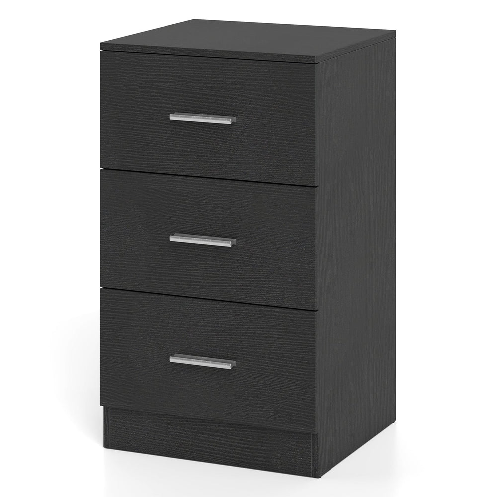 Modern Nightstand End Table with 3 Storage Drawers 2 Anti-tip Kits-Black
