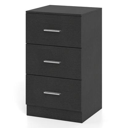 Modern Nightstand End Table with 3 Storage Drawers 2 Anti-tip Kits-Black