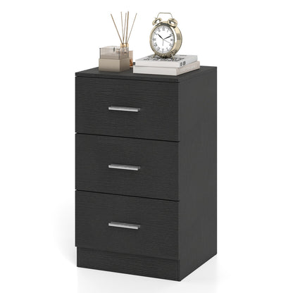 Modern Nightstand End Table with 3 Storage Drawers 2 Anti-tip Kits-Black