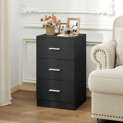Modern Nightstand End Table with 3 Storage Drawers 2 Anti-tip Kits-Black