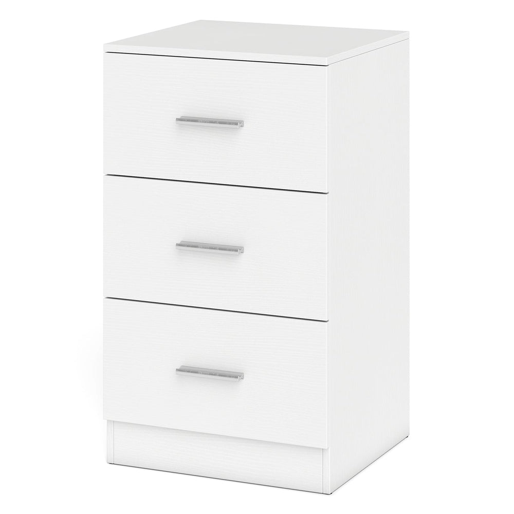 Modern Nightstand End Table with 3 Storage Drawers 2 Anti-tip Kits-White