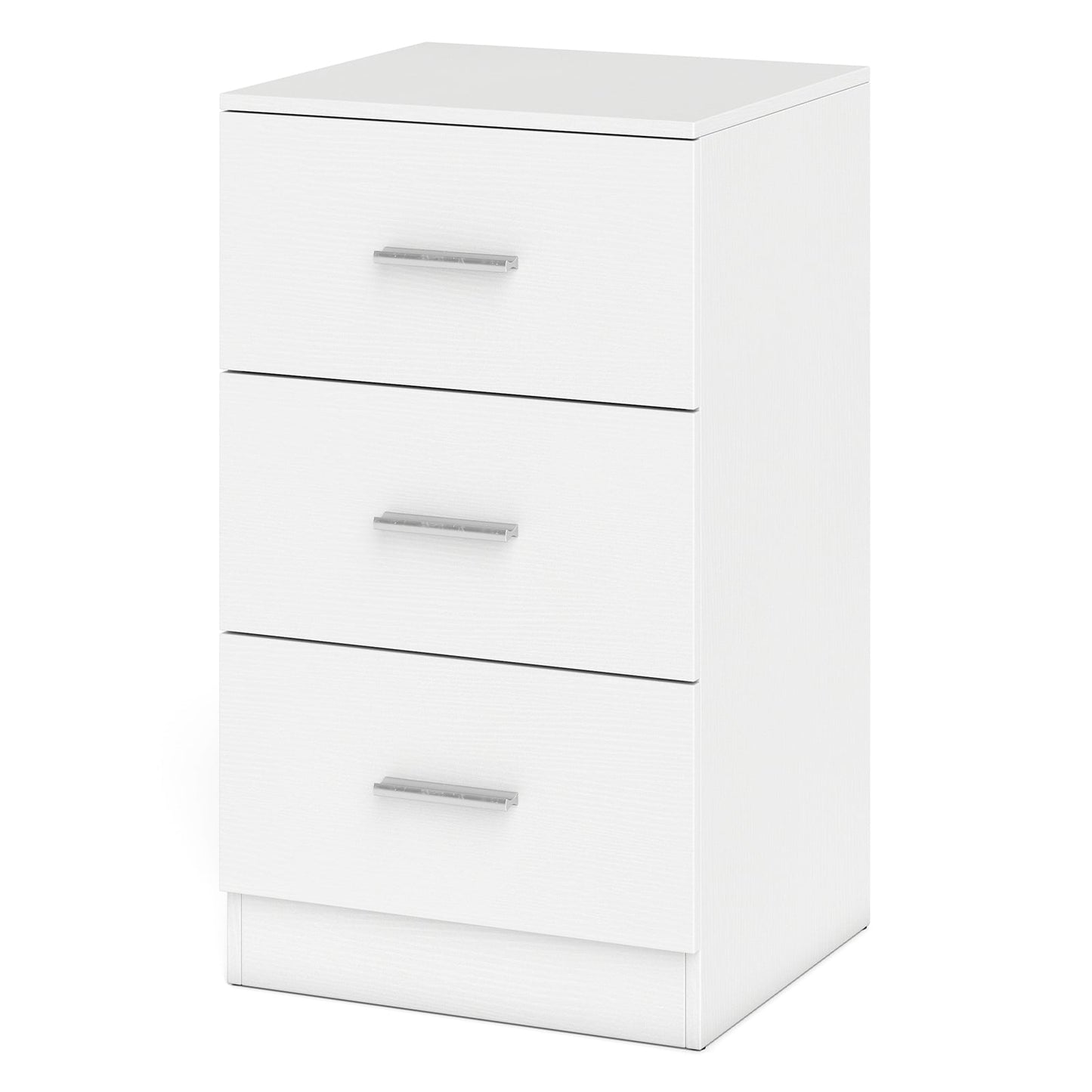 Modern Nightstand End Table with 3 Storage Drawers 2 Anti-tip Kits-White