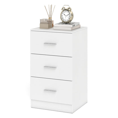 Modern Nightstand End Table with 3 Storage Drawers 2 Anti-tip Kits-White