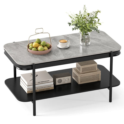 Modern Rectangular Coffee Table 2-Tier Center Table-Grey