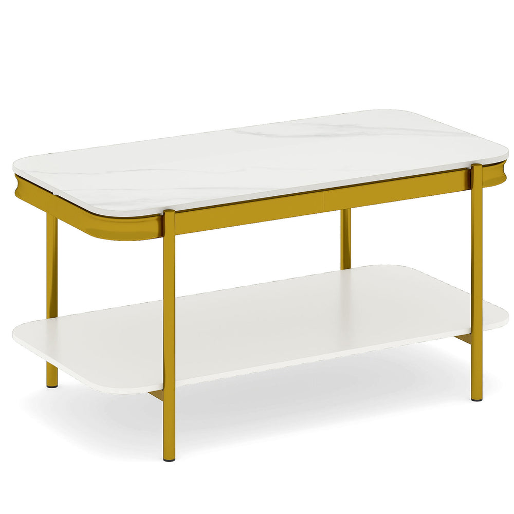 Modern Rectangular Coffee Table 2-Tier Center Table-White