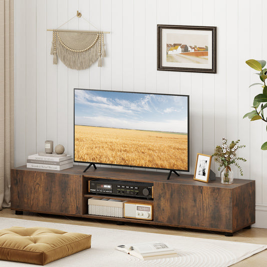Modern TV Stand for up to 70" TVs with 2 Doors and Open Shelves-Rustic Brown