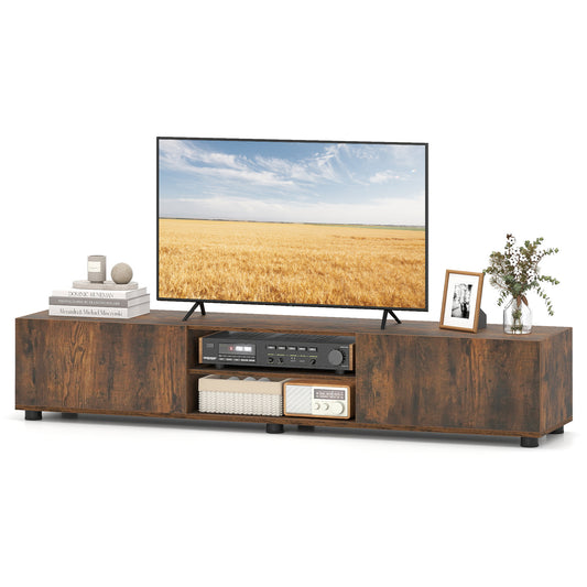 Modern TV Stand for up to 70" TVs with 2 Doors and Open Shelves-Rustic Brown