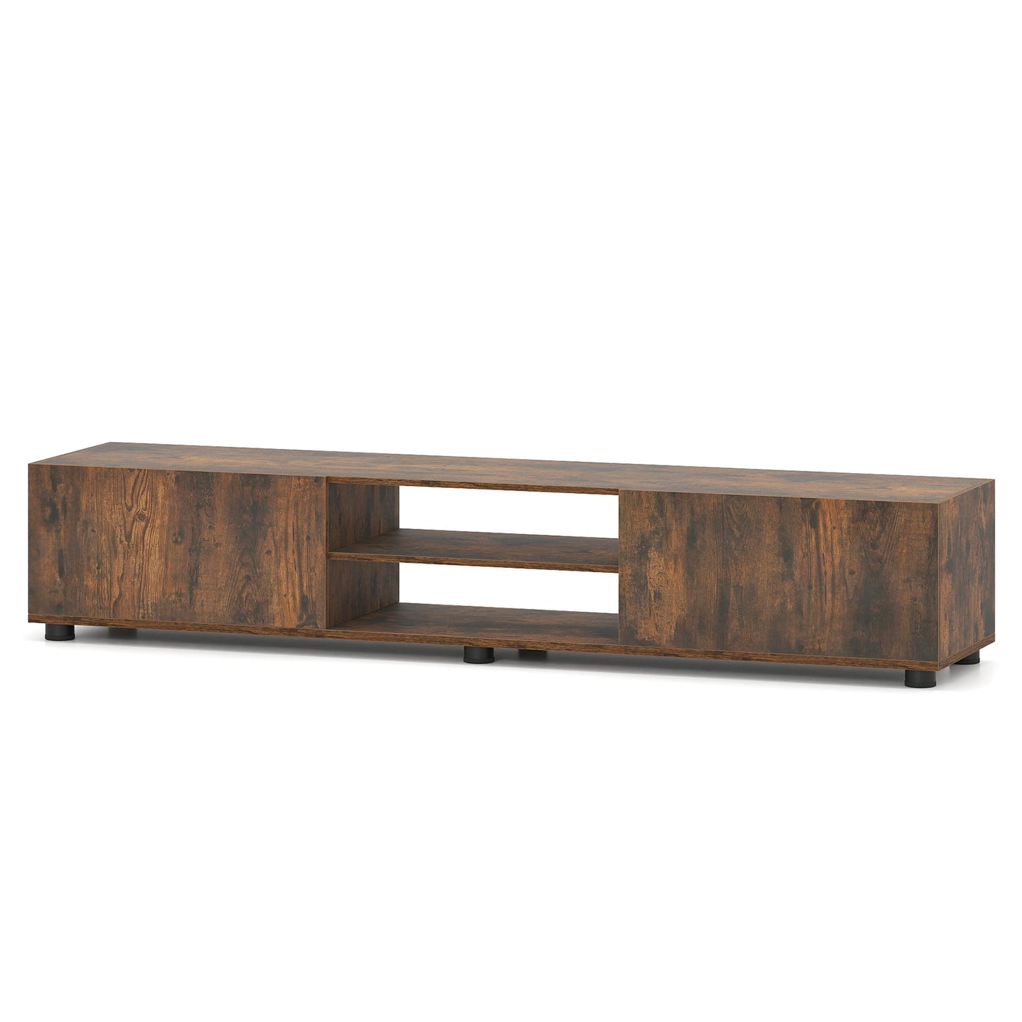 Modern TV Stand for up to 70" TVs with 2 Doors and Open Shelves-Rustic Brown