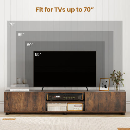 Modern TV Stand for up to 70" TVs with 2 Doors and Open Shelves-Rustic Brown