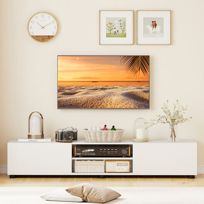 Modern TV Stand for up to 70" TVs with 2 Doors and Open Shelves-White