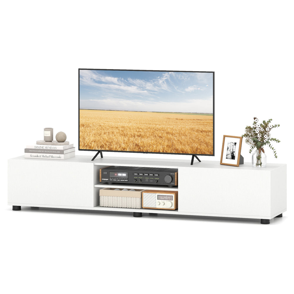 Modern TV Stand for up to 70" TVs with 2 Doors and Open Shelves-White