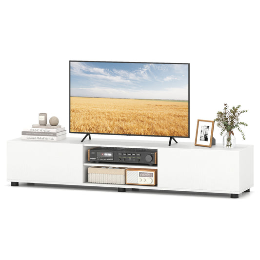 Modern TV Stand for up to 70" TVs with 2 Doors and Open Shelves-White