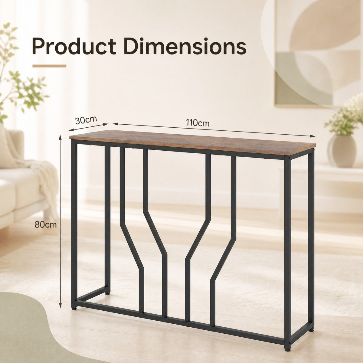 Modern White Faux Marble Entryway Table with Geometric Metal Frame for Living Room-Rustic Brown