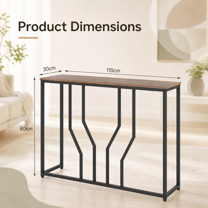 Modern White Faux Marble Entryway Table with Geometric Metal Frame for Living Room-Rustic Brown