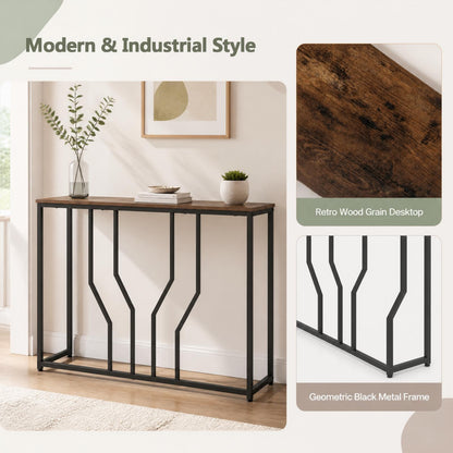 Modern White Faux Marble Entryway Table with Geometric Metal Frame for Living Room-Rustic Brown