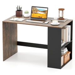 Modern Wooden Office Desk with Storage and 2 Open Shelves-Rustic Brown