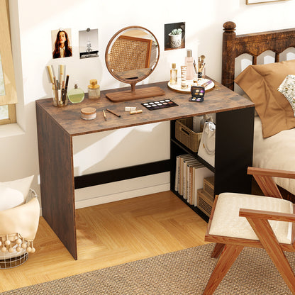 Modern Wooden Office Desk with Storage and 2 Open Shelves-Rustic Brown