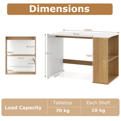 Modern Wooden Office Desk with Storage and 2 Open Shelves-White