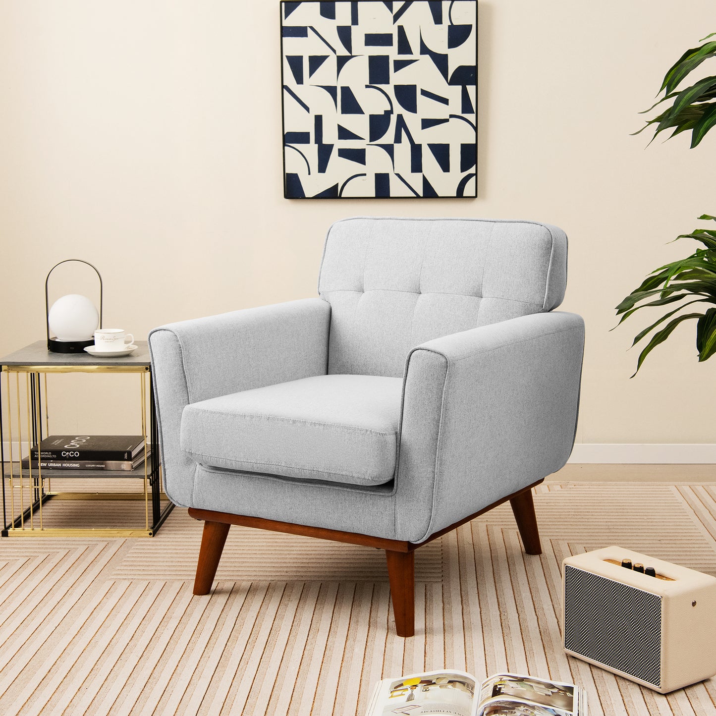 Modern Accent Armchair with Removable Padded Seat Cushion-Grey