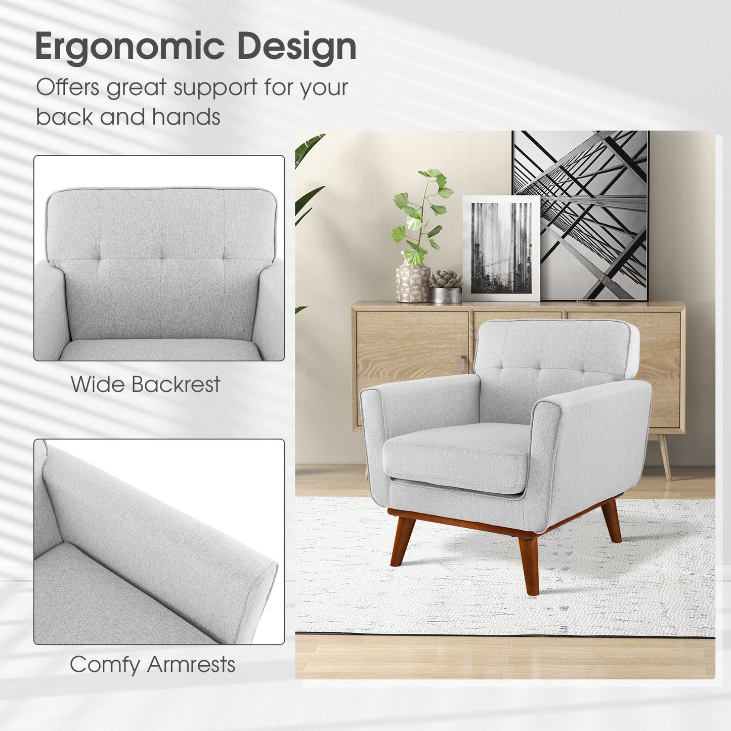 Modern Accent Armchair with Removable Padded Seat Cushion-Grey