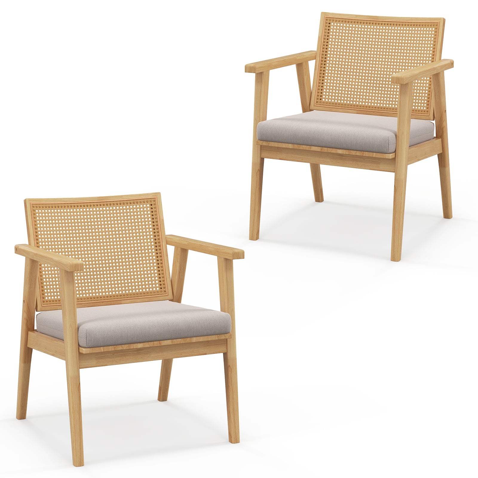 Modern Accent Chair with Solid Rubber Wood Frame-Natural