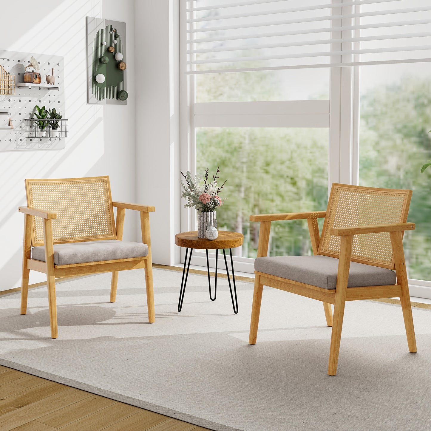 Modern Accent Chair with Solid Rubber Wood Frame-Natural