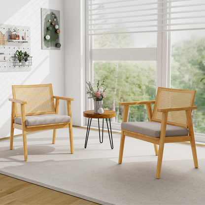 Modern Accent Chair with Solid Rubber Wood Frame-Natural