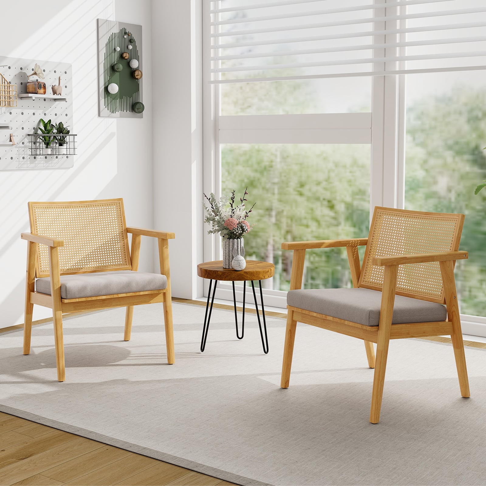 Modern Accent Chair with Solid Rubber Wood Frame-Natural