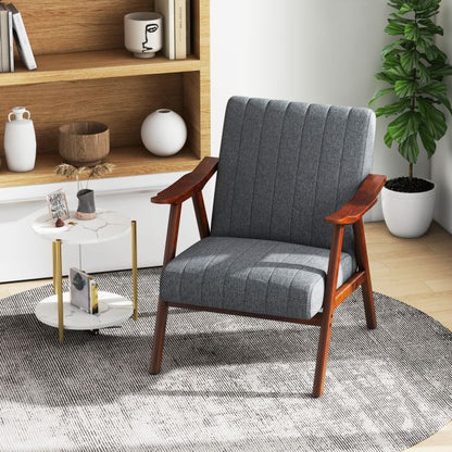 Modern Accent Chair with Armrests and Rubber Wood Frame-Light Grey