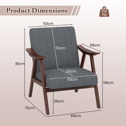 Modern Accent Chair with Armrests and Rubber Wood Frame-Light Grey