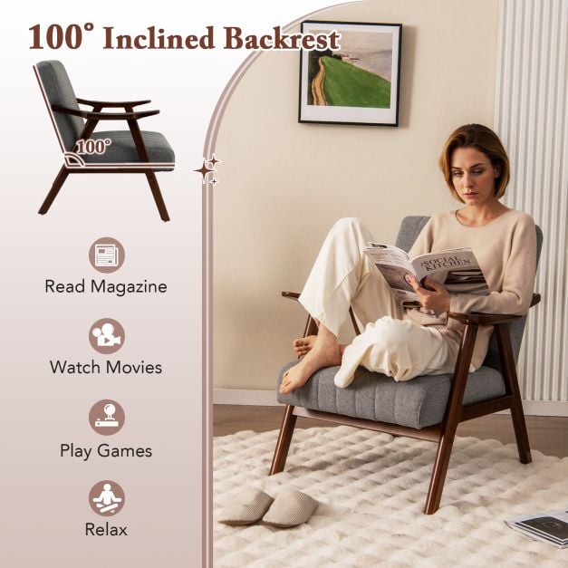 Modern Accent Chair with Armrests and Rubber Wood Frame-Light Grey