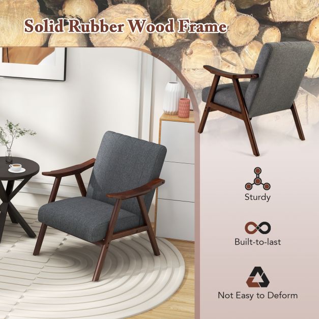 Modern Accent Chair with Armrests and Rubber Wood Frame-Light Grey