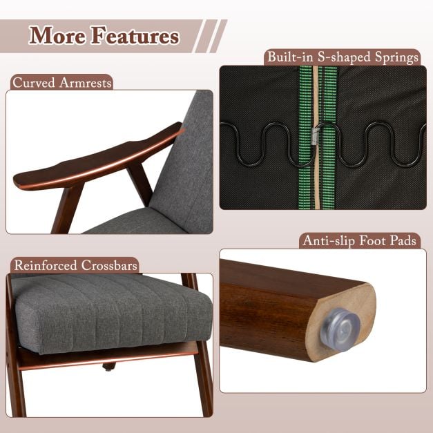 Modern Accent Chair with Armrests and Rubber Wood Frame-Light Grey