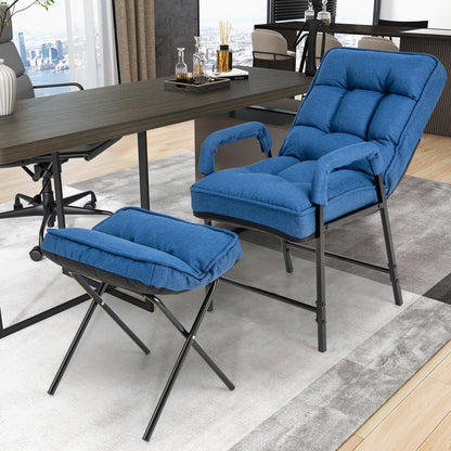 Modern Accent Chair Linen Fabric Arm Chair with Ottoman-Blue