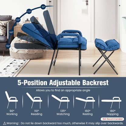 Modern Accent Chair Linen Fabric Arm Chair with Ottoman-Blue