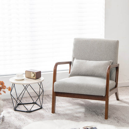 Modern Accent Chair with Lumbar Pillow and Rubber Wood Frame-Grey